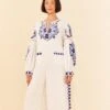 Farm Rio Off-White Navy Embroidered Jumpsuit -Farm Rio Dress Shop 298397 03