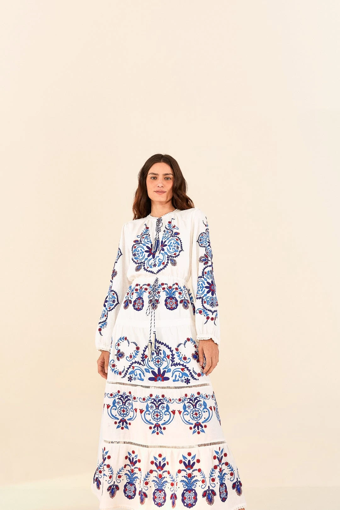 Farm Rio Off-White Navy Embroidered Midi Dress 3 Farm Rio Off-White Navy Embroidered Midi Dress