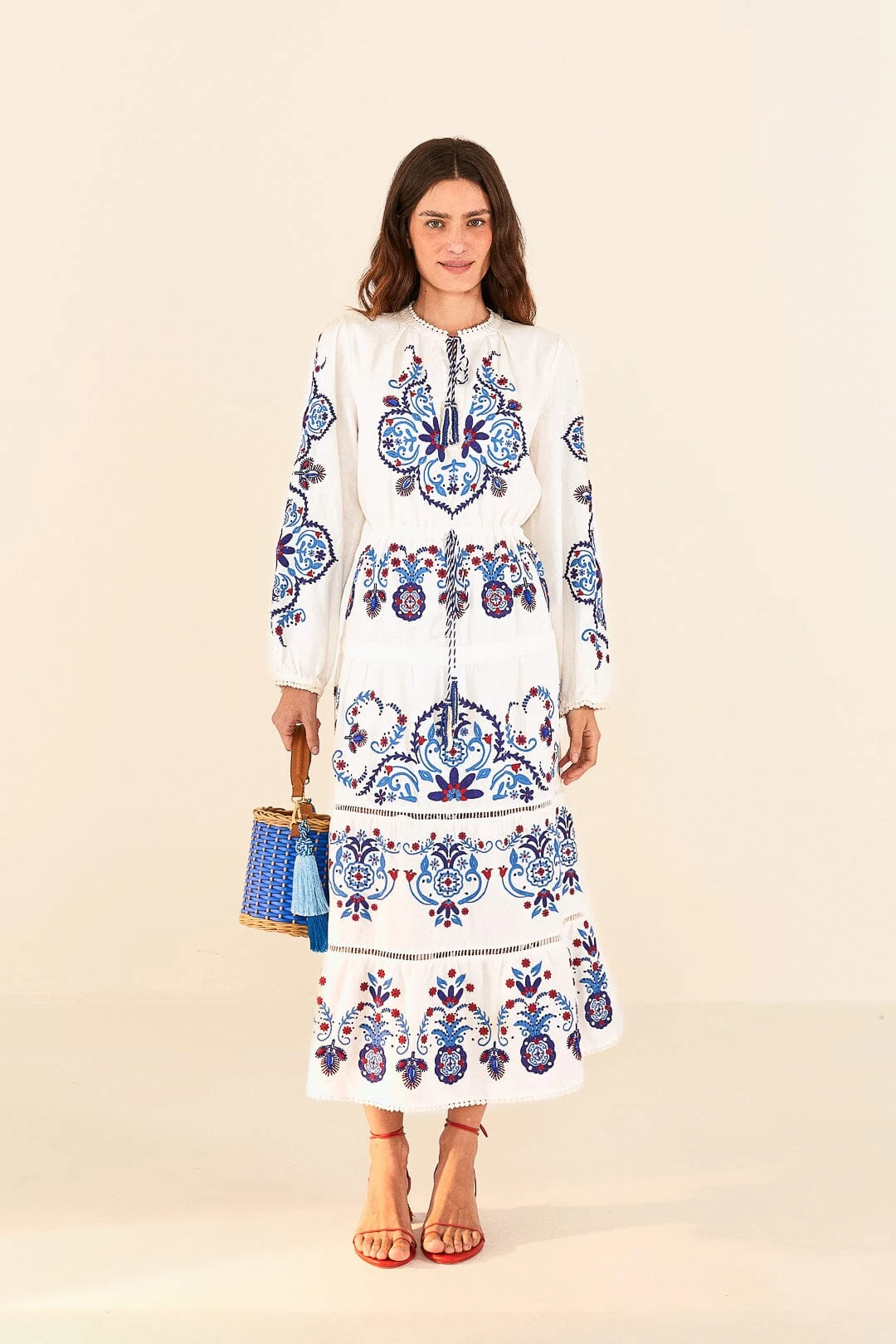 Farm Rio Off-White Navy Embroidered Midi Dress 4 Farm Rio Off-White Navy Embroidered Midi Dress - Image 2