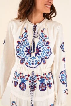 Farm Rio Off-White Navy Embroidered Midi Dress 10 Farm Rio Off-White Navy Embroidered Midi Dress -Farm Rio Dress Shop 298412 03