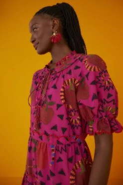 Farm Rio Pink Snake Fruit Organic Cotton Midi Dress -Farm Rio Dress Shop 301829 02 1