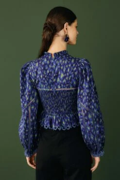 Farm Rio Blue Leopard Pop Blouse -Farm Rio Dress Shop 301831 03