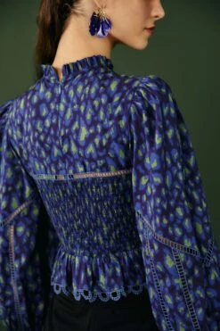 Farm Rio Blue Leopard Pop Blouse -Farm Rio Dress Shop 301831 04