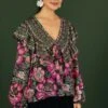 Black Flowers Garden Blouse