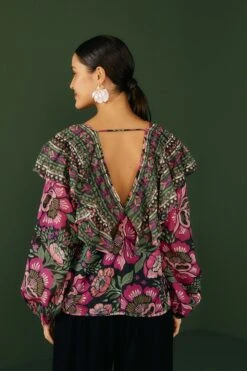 Black Flowers Garden Blouse -Farm Rio Dress Shop 301870 02