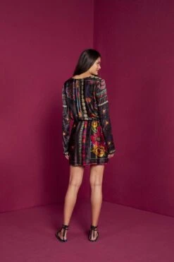 Farm Rio Black Mixed Scarves Mini Dress -Farm Rio Dress Shop 301909 04