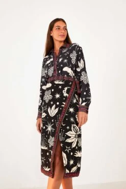 Farm Rio Black & White Cerrado Sky Wrap Skirt