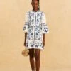 Farm Rio Blue And White Cross Stitch Mini Dress -Farm Rio Dress Shop 302324 01