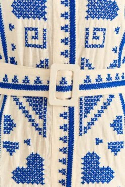 Farm Rio Blue And White Cross Stitch Mini Dress -Farm Rio Dress Shop 302324 05