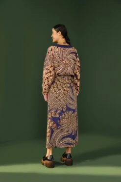 Farm Rio Navy Yawanawa Vanahu Lenzing™ Ecovero™ Viscose Midi Skirt -Farm Rio Dress Shop 302327 03