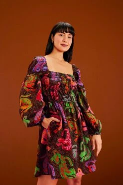 Farm Rio Black Wild Leopards Mini Dress