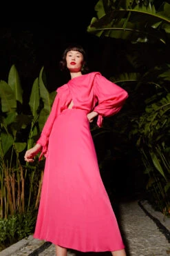 Farm Rio Pink Shoulder Pads Maxi Dress