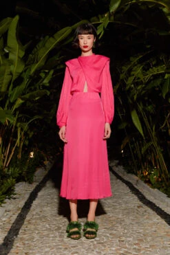 Farm Rio Pink Shoulder Pads Maxi Dress -Farm Rio Dress Shop 303766 03