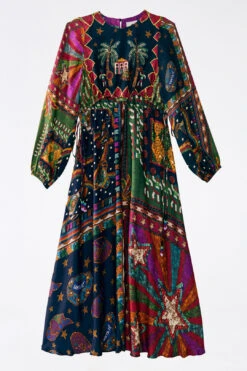 Farm Rio Shiny Mixed Scarves Cut Out Midi Dress -Farm Rio Dress Shop 303802 07