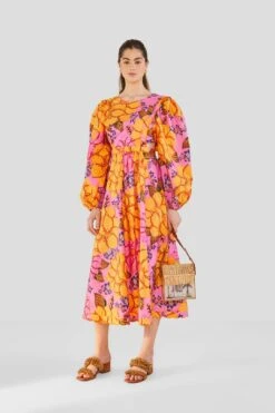 Farm Rio Flowers Garden Organic Cotton Midi Dress -Farm Rio Dress Shop 303806 04