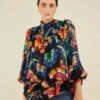 Farm Rio Black Chevron Forest Blouse