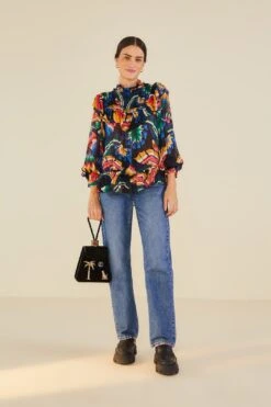 Farm Rio Black Chevron Forest Blouse 10 Farm Rio Black Chevron Forest Blouse -Farm Rio Dress Shop 303898 02