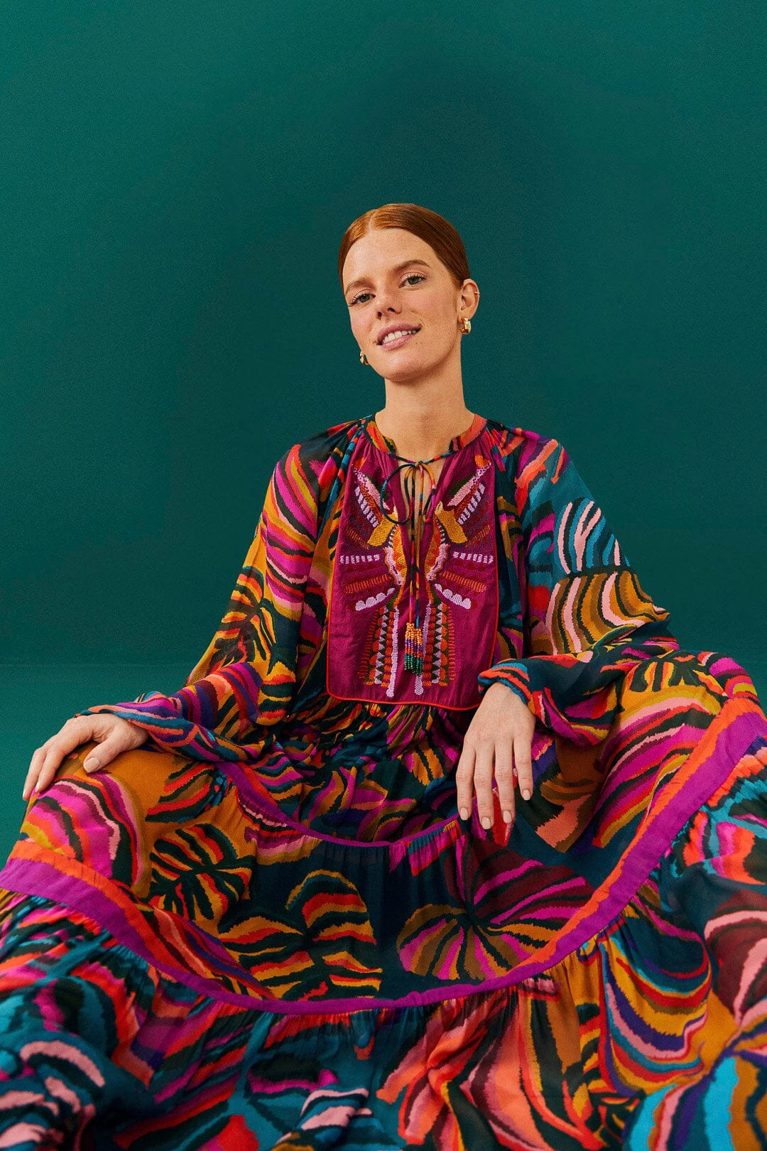 Farm Rio Graphic Foliage Embroidered Maxi Dress 3 Farm Rio Graphic Foliage Embroidered Maxi Dress