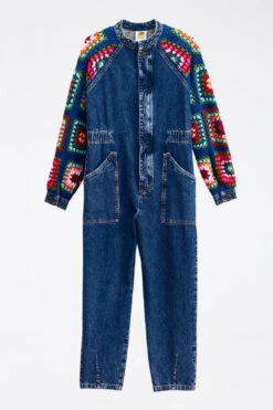 Farm Rio Crochet Squares Denim Jumpsuit -Farm Rio Dress Shop 303961 05