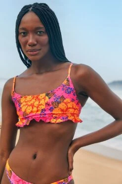 Farm Rio Pink Flowers Garden Bikini Top