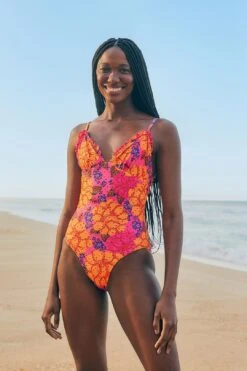 Farm Rio Pink Flowers Garden One Piece Swimsuit