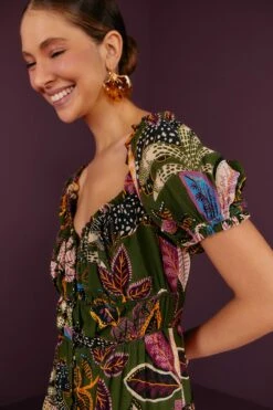 Farm Rio Green Wild Jungle Corset Midi Dress -Farm Rio Dress Shop 304591 03