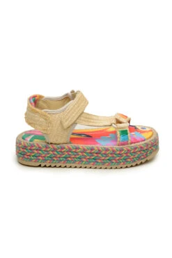 COLORFUL TOUCANS FLATFORM RAFFIA VELCRO SANDAL -Farm Rio Dress Shop 304695 03