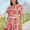 Farm Rio Off-White Rio Tiles Puff Sleeve Mini Dress -Farm Rio Dress Shop 305274 01