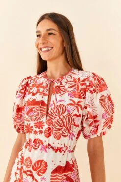 Farm Rio Off-White Rio Tiles Puff Sleeve Mini Dress -Farm Rio Dress Shop 305274 03