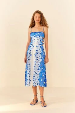 Farm Rio Blue Flower Stripes Midi Dress -Farm Rio Dress Shop 305348 04