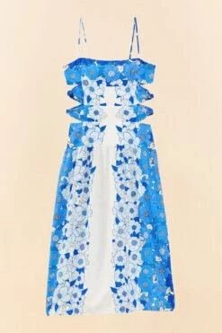 Farm Rio Blue Flower Stripes Midi Dress -Farm Rio Dress Shop 305348 06