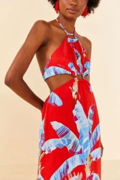 Farm Rio Red Sweet Jungle Cut Out Midi Dress -Farm Rio Dress Shop 305349 04
