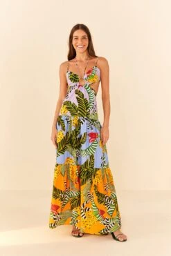 Farm Rio Mixed Striped Bananas Maxi Dress -Farm Rio Dress Shop 305797 04