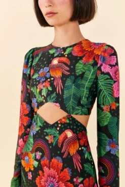 Farm Rio Black Blooming Garden Lenzing™ Ecovero™ Viscose Midi Dress -Farm Rio Dress Shop 306067 03 1