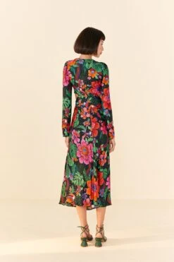 Farm Rio Black Blooming Garden Lenzing™ Ecovero™ Viscose Midi Dress -Farm Rio Dress Shop 306067 04 1