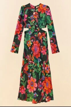 Farm Rio Black Blooming Garden Lenzing™ Ecovero™ Viscose Midi Dress -Farm Rio Dress Shop 306067 06 1