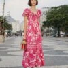 Farm Rio Pink Tropical Woodcut Maxi Dress -Farm Rio Dress Shop 306082 01