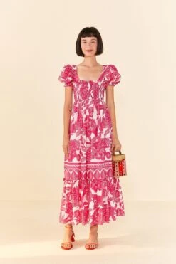 Farm Rio Pink Tropical Woodcut Maxi Dress 10 Farm Rio Pink Tropical Woodcut Maxi Dress -Farm Rio Dress Shop 306082 03