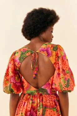 Farm Rio Orange Blooming Garden Midi Dress -Farm Rio Dress Shop 306092 03