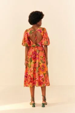 Farm Rio Orange Blooming Garden Midi Dress -Farm Rio Dress Shop 306092 04