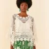 Farm Rio Off-White Morada Boa Guipire Blouse -Farm Rio Dress Shop 306104 01