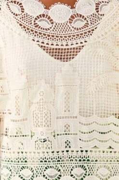 Farm Rio Off-White Morada Boa Guipire Blouse -Farm Rio Dress Shop 306104 04