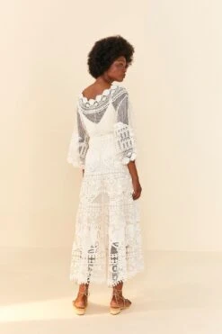 Farm Rio Off White Alucina Luz Guipire Midi Skirt -Farm Rio Dress Shop 306107 03