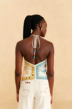 Farm Rio Grandma Gift Embroidered Halter Blouse -Farm Rio Dress Shop 306113 04