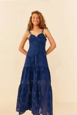 Deep Blue Palm Tree Richelieu Midi Dress -Farm Rio Dress Shop 306122 04