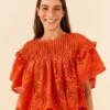 Farm Rio Orange Palm Tree Richelieu Blouse -Farm Rio Dress Shop 306123 01