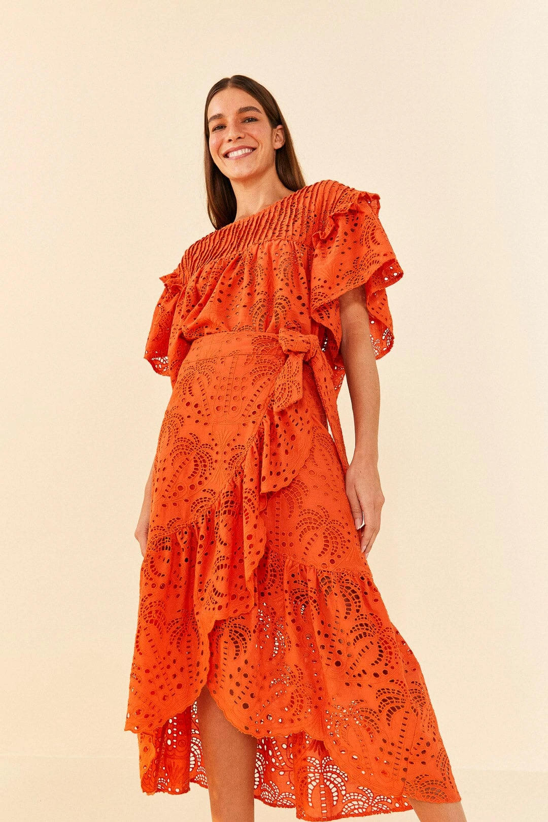 Farm Rio Orange Palm Tree Richelieu Midi Skirt 4 Farm Rio Orange Palm Tree Richelieu Midi Skirt - Image 2