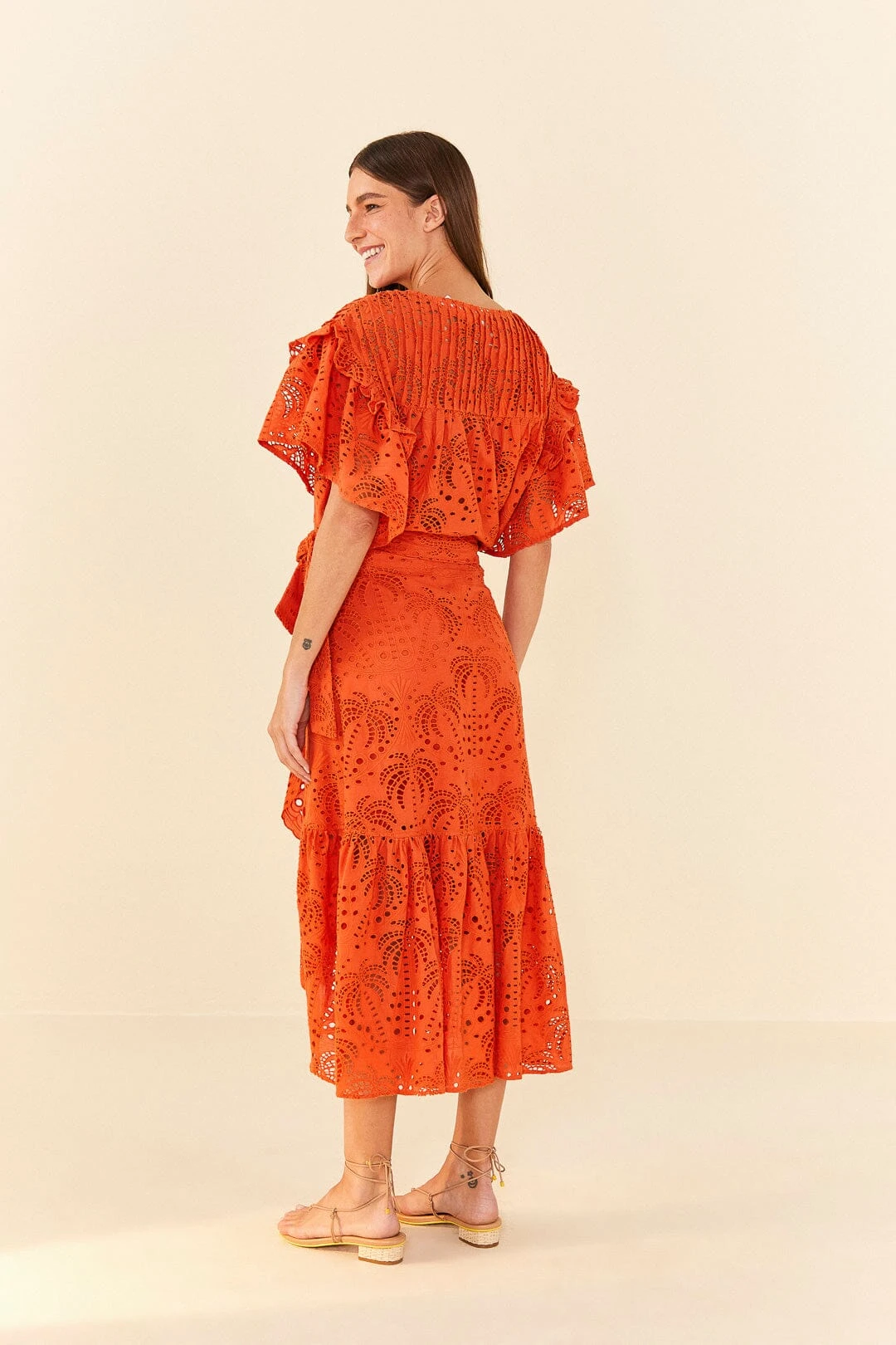Farm Rio Orange Palm Tree Richelieu Midi Skirt 5 Farm Rio Orange Palm Tree Richelieu Midi Skirt - Image 3
