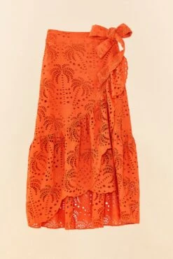 Farm Rio Orange Palm Tree Richelieu Midi Skirt 11 Farm Rio Orange Palm Tree Richelieu Midi Skirt -Farm Rio Dress Shop 306124 06
