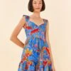 Farm Rio Blue Macaw Party Mini Dress -Farm Rio Dress Shop 306136 01